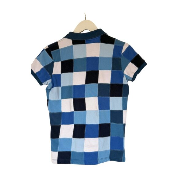 Ralph Lauren Polo Shirt Womens XS Small Patchwork Blue Check Cotton - Picture 3 of 3
